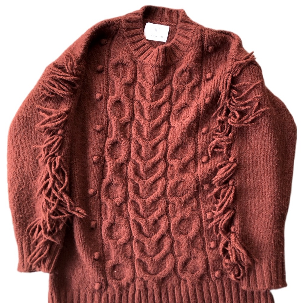 Zara Kids Rust Colored Sweater with Fringe on Sleeves